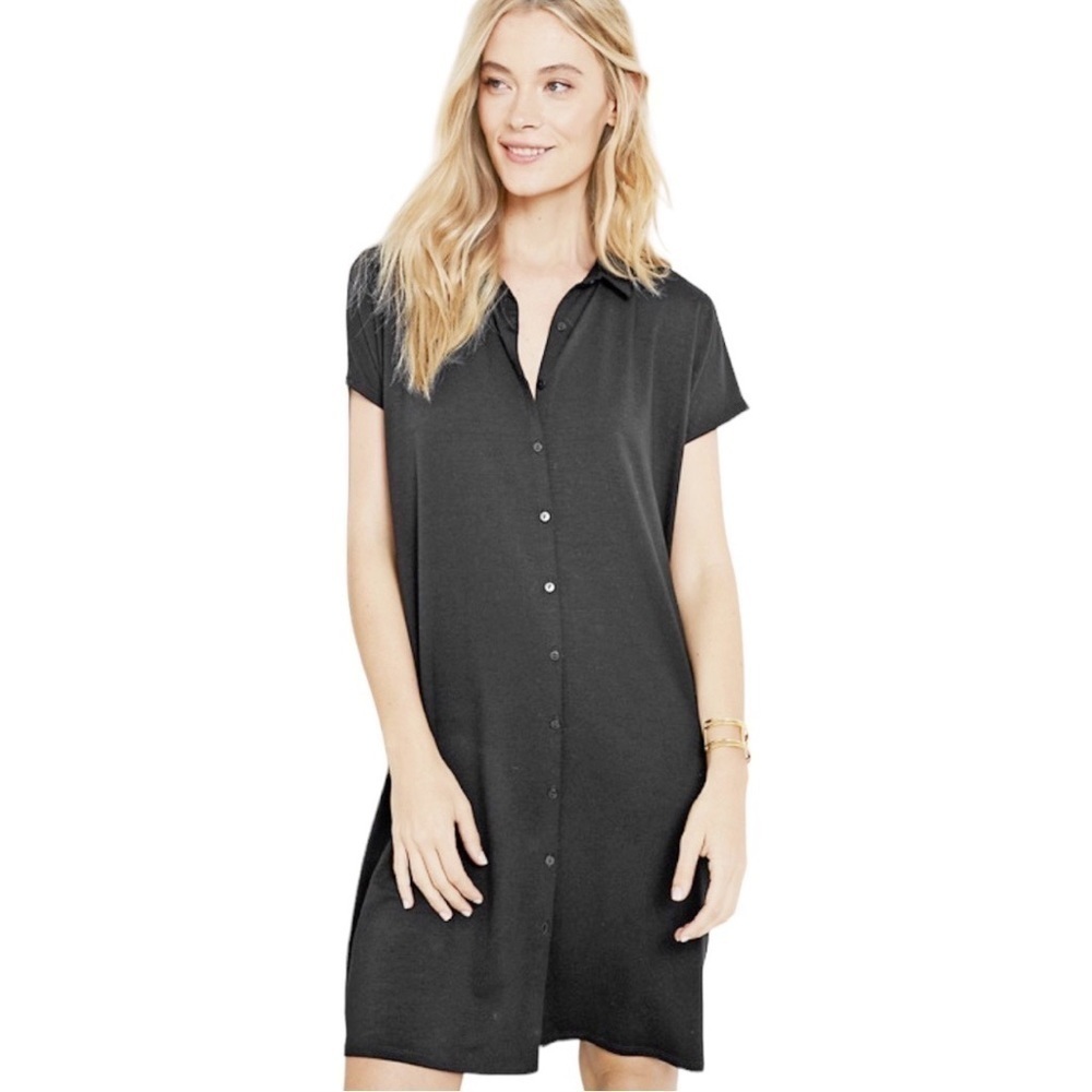 Eileen Fisher Viscose Jersey Shirt Dress Dark Gray M